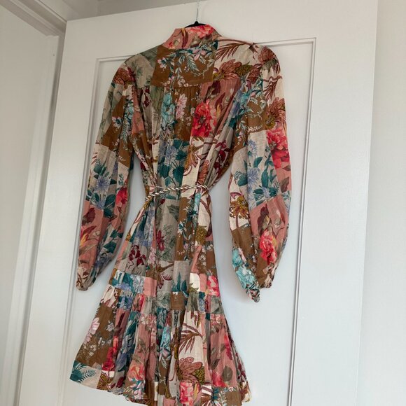 Zimmermann Cassia Blouson A-line Mini Dress Belted Floral Patchwork Size 2 - Picture 12 of 13
